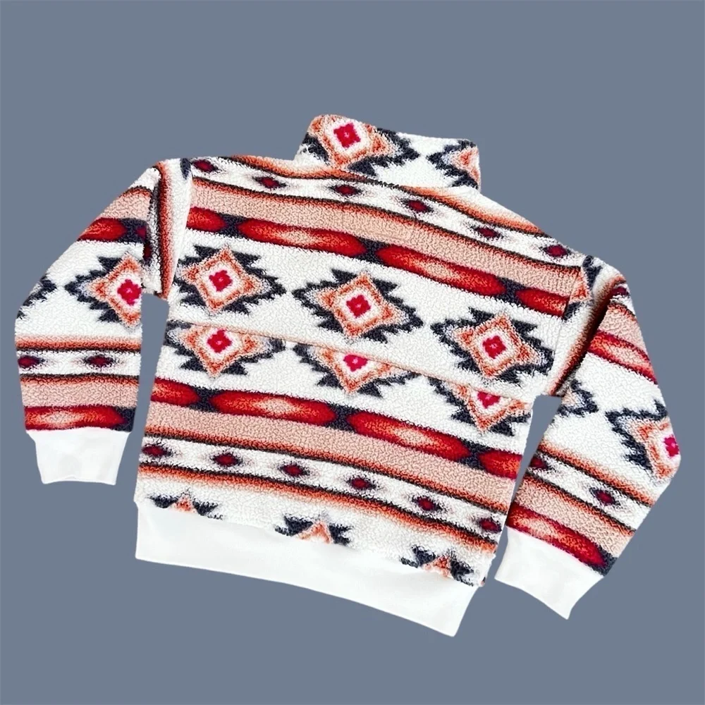 Abercrombie Kids Half Zip Fleece Pullover Sweatshirt White Aztec Print Size 5/6